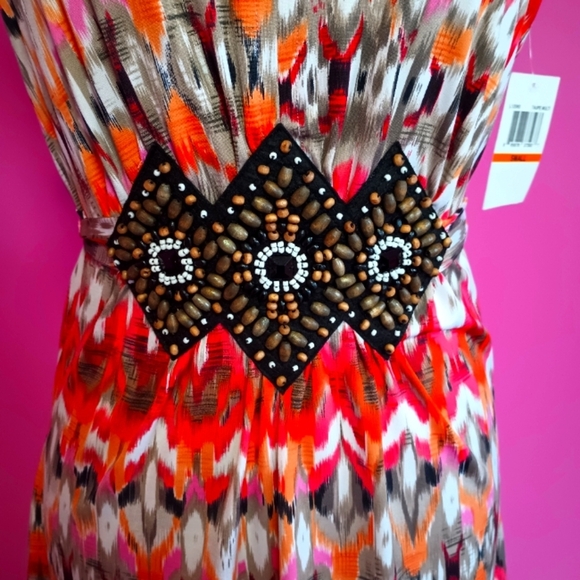 Nina Leonard Orange Multicolor Beaded Summer Dress (Size Small) (NWT!) - Picture 8 of 9